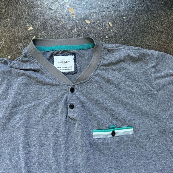 Cotton + Flow Grey Short Sleeve T-Shirt Button Front Size 2XL Cotton Polyester - Picture 2 of 12